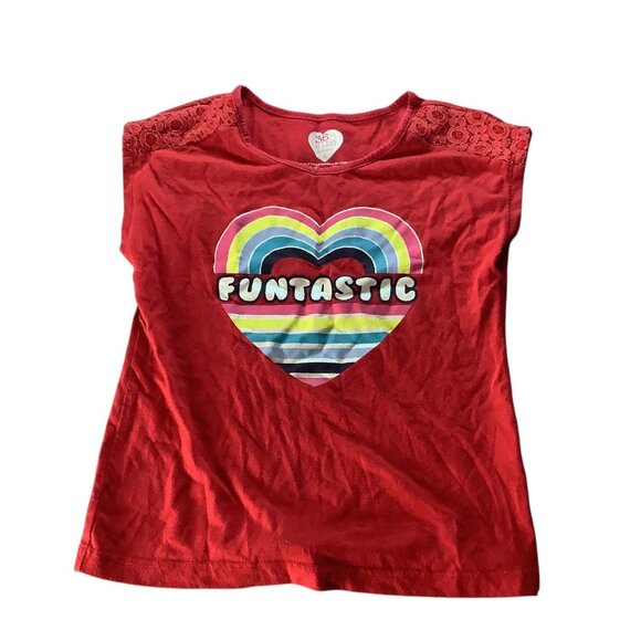 Garanimals Girls Dolman Funtastic Rainbow Heart Shirt Red Size 6 Lace Detail - Picture 1 of 8